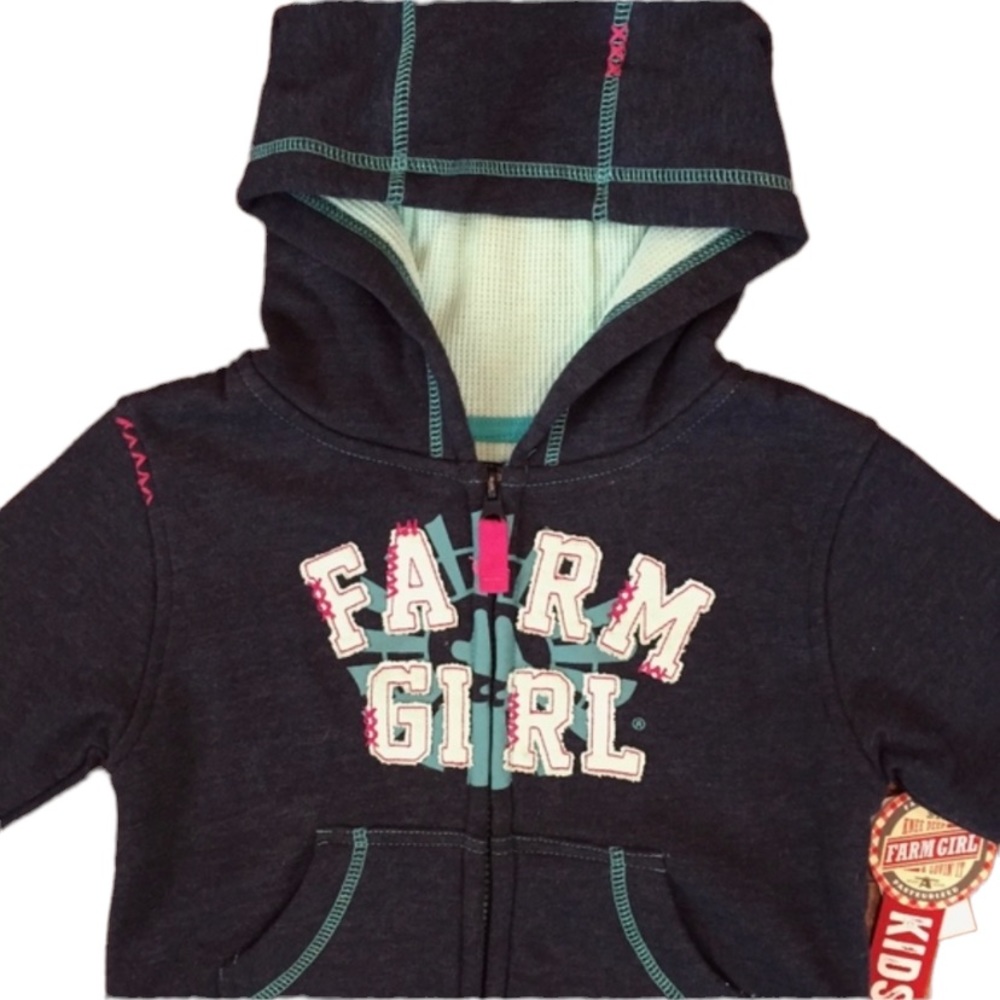 Farm Girl Brand 3T Navy Mint Lined Hooded & Zip Jacket